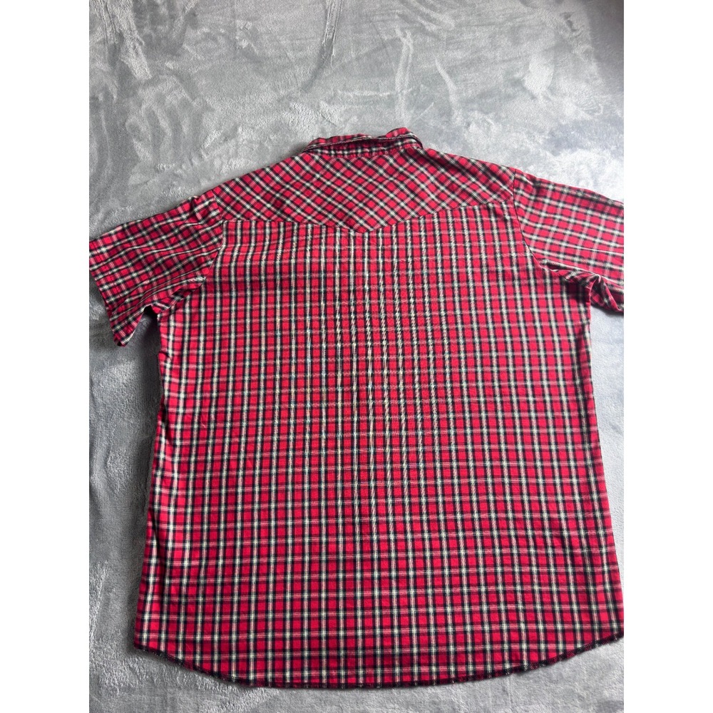 Wrangler Western Shirt Mens 2XT Tall Red Plaid Pearl Snap Short Sleeve - Picture 7 of 8